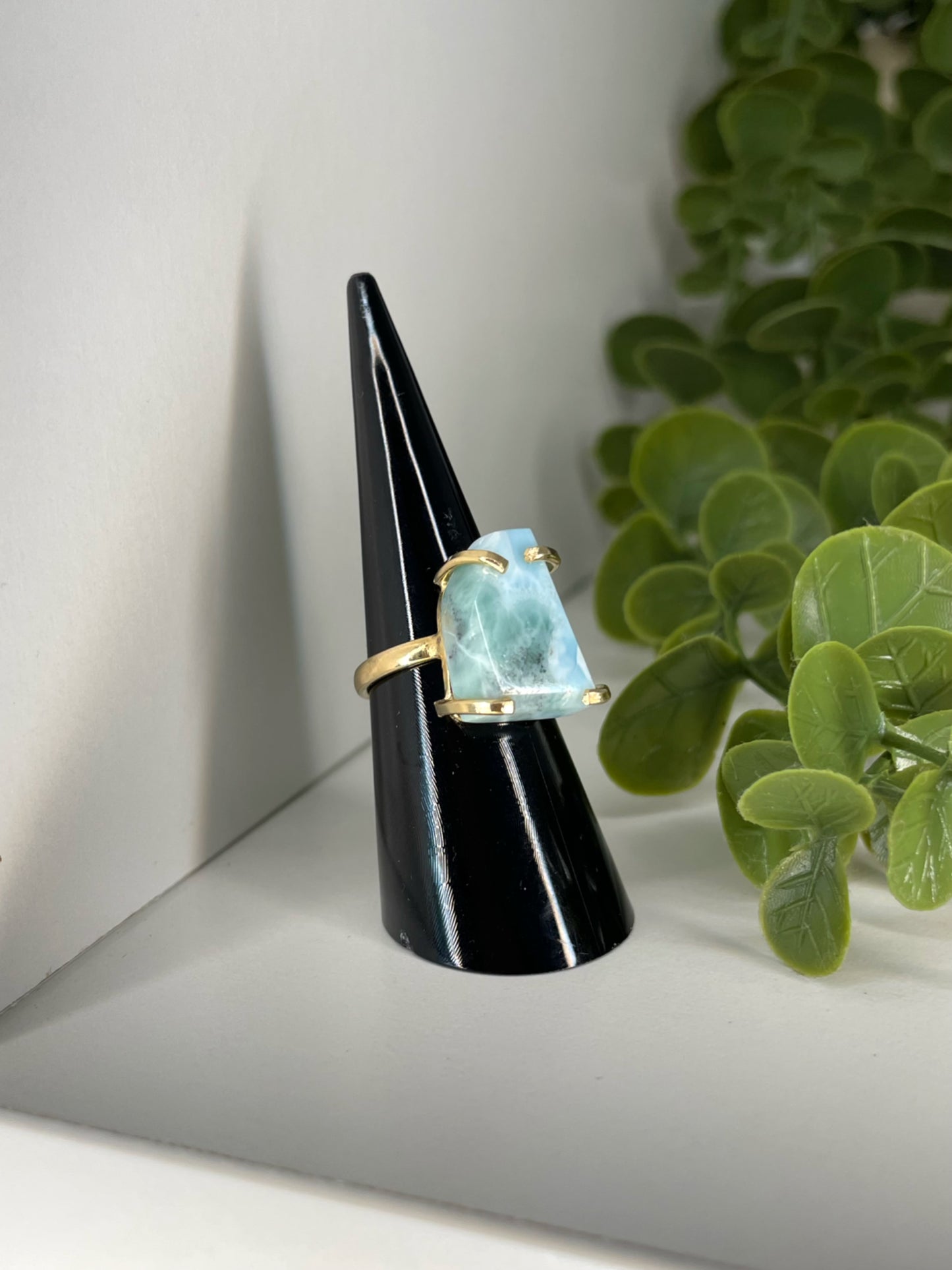 Gold Plated Larimar Adjustable Ring