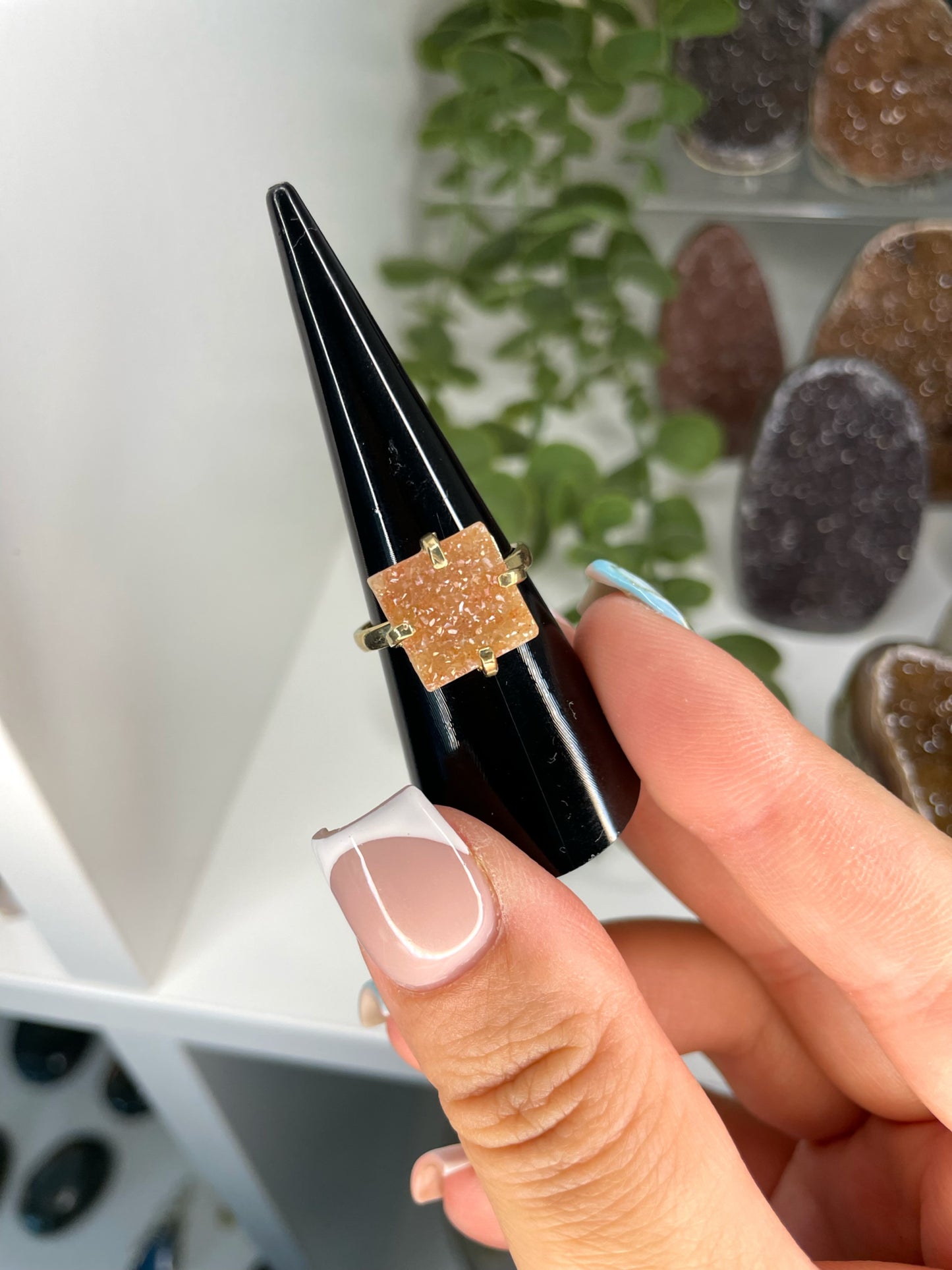 Gold Plated Brazilian Sugar Rainbow Amethyst Adjustable Ring