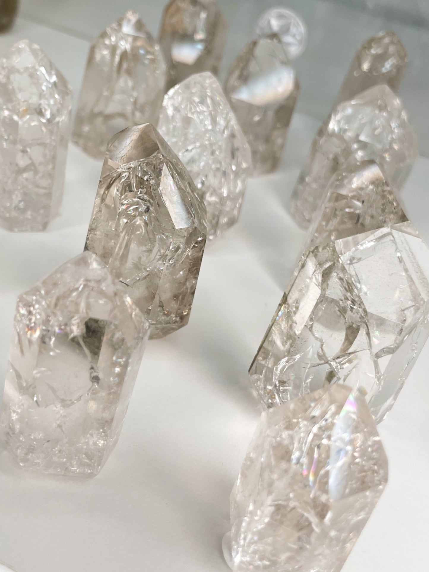 Fire & Ice (Smokey crackle quartz) mini towers