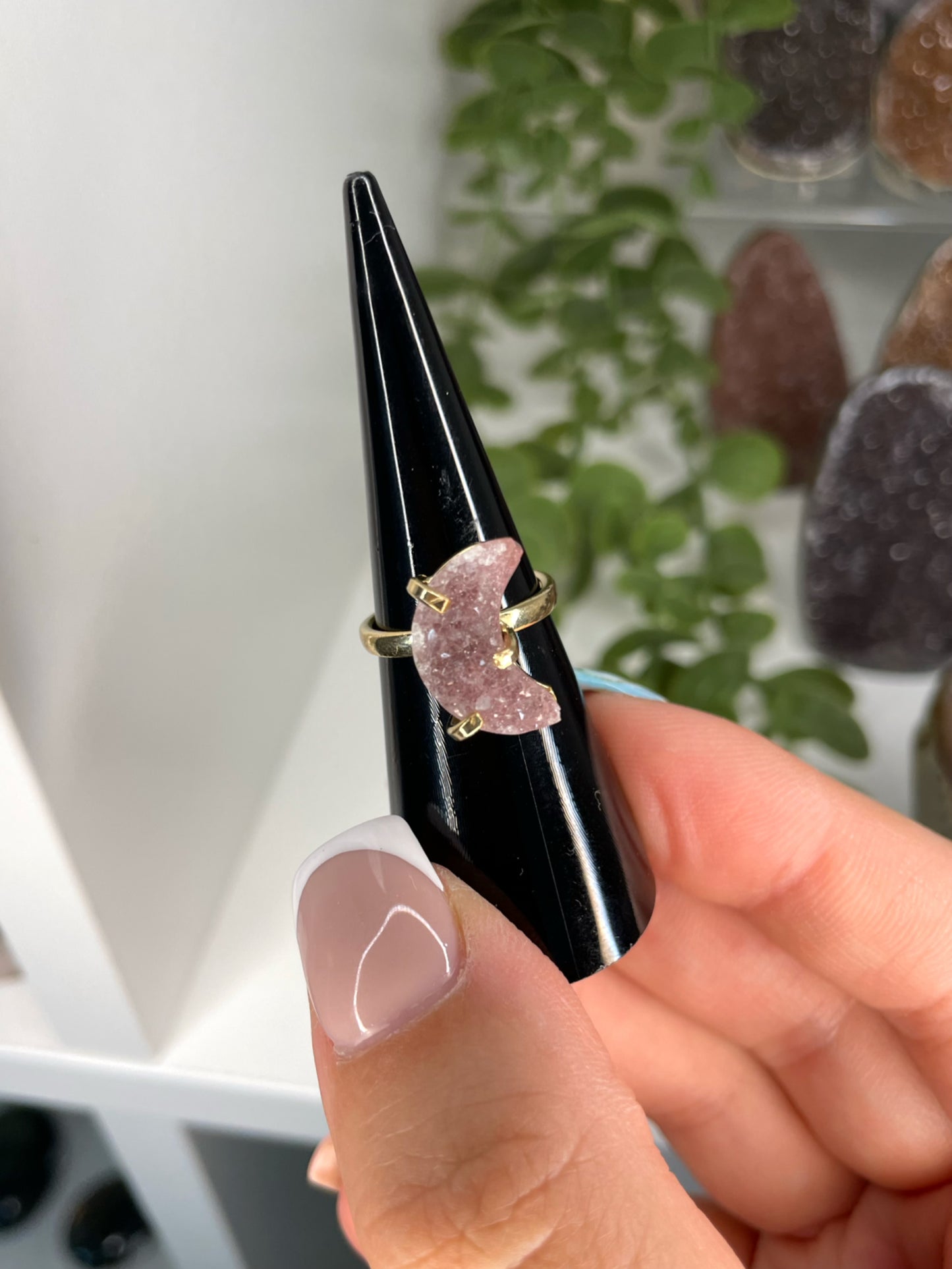 Gold Plated Brazilian Amethyst Moon Adjustable Ring