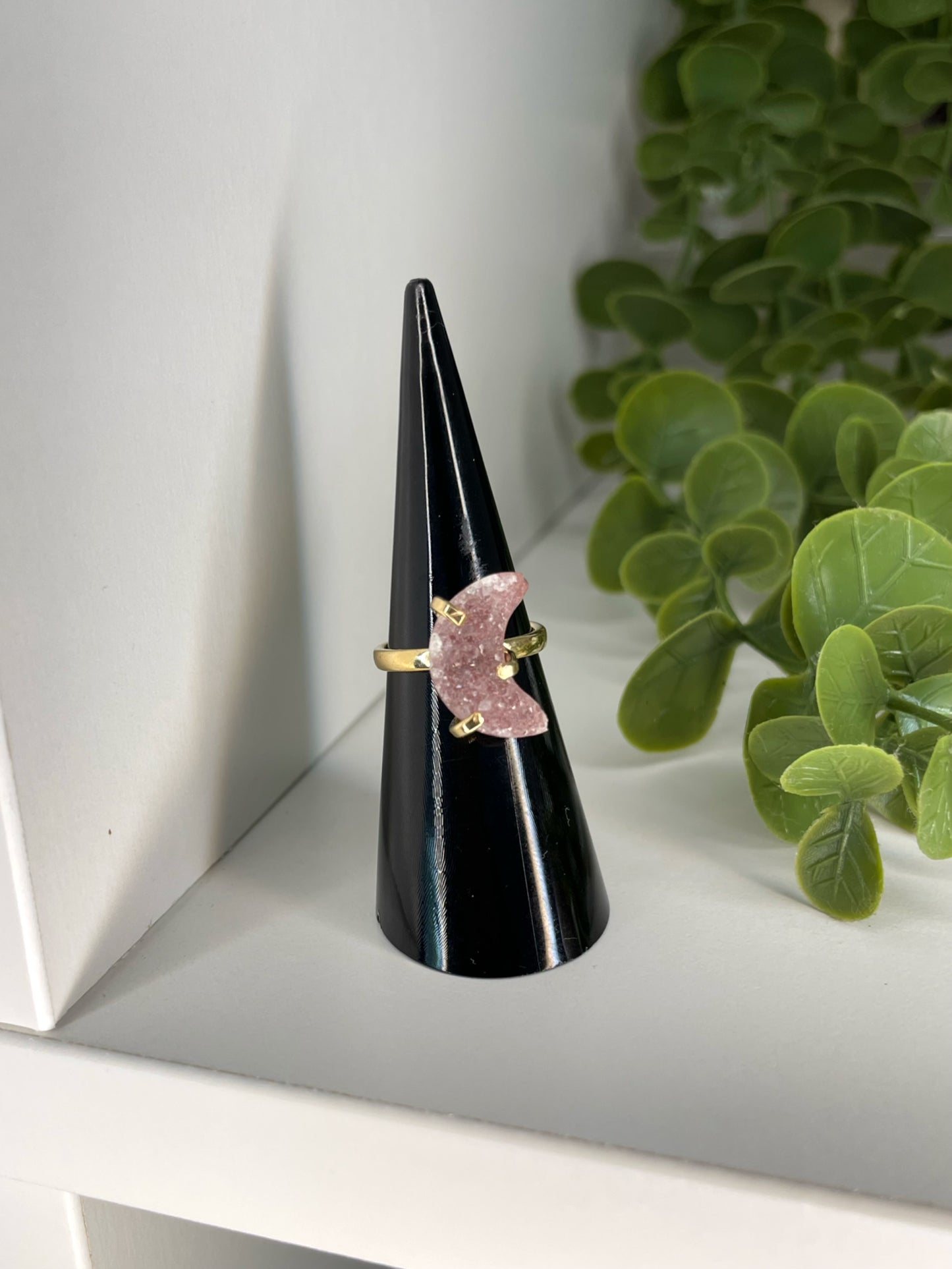 Gold Plated Brazilian Amethyst Moon Adjustable Ring