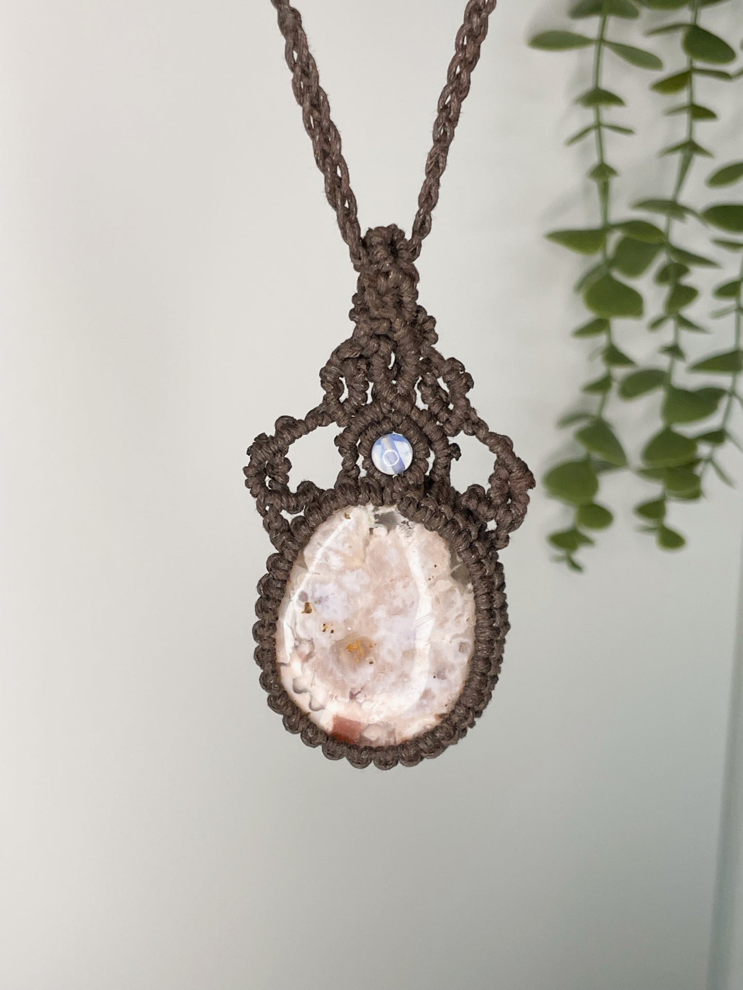 Handcrafted Flower Agate Macrame Pendant by “The Macrame Goddess”