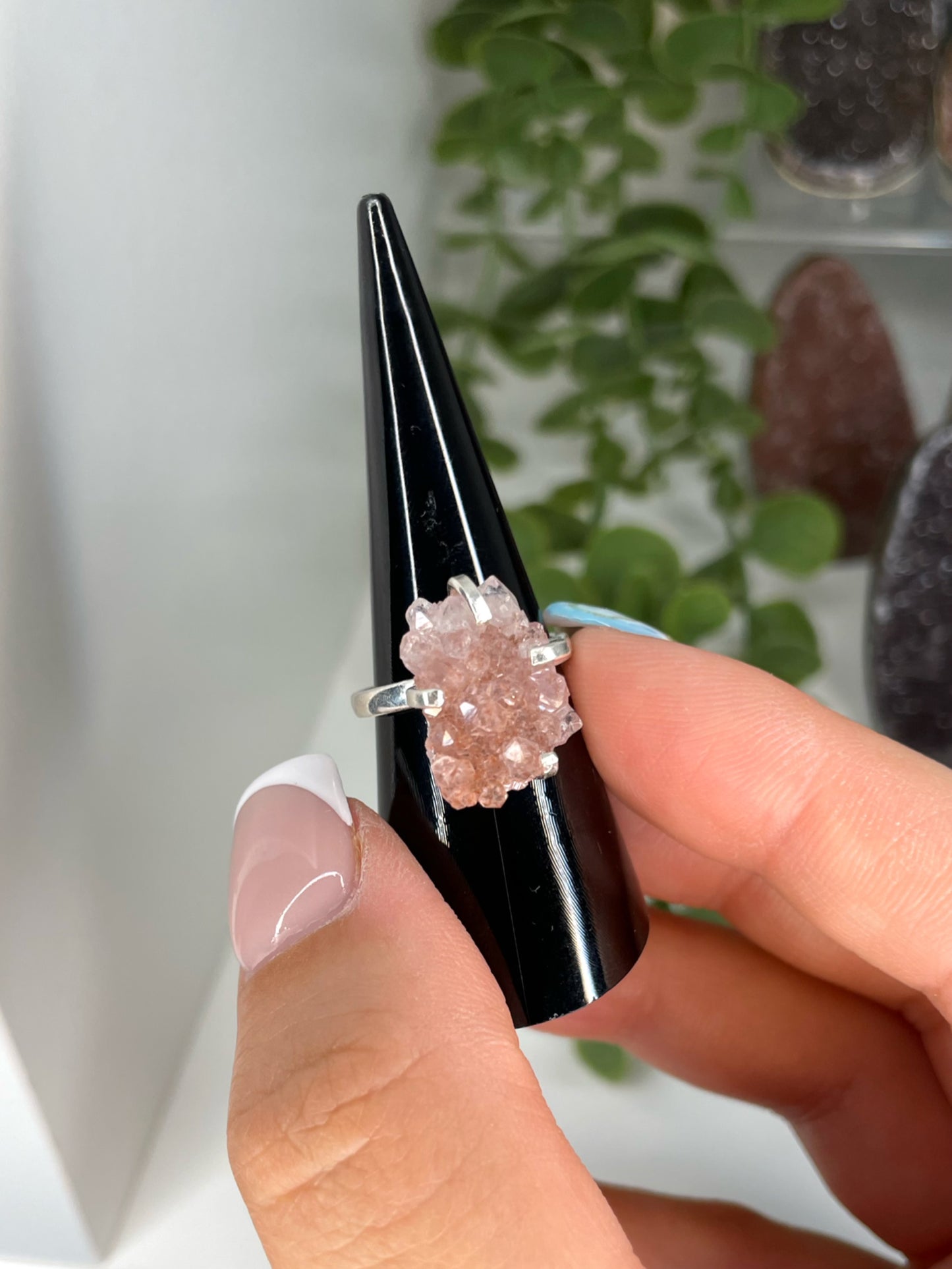 Silver Plated Brazilian Pink Amethyst Adjustable Ring