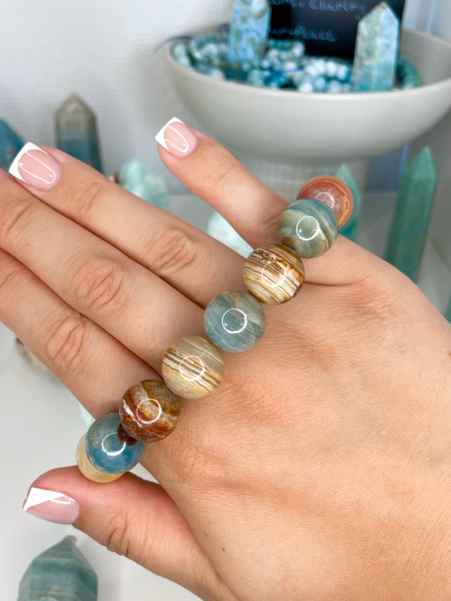 AAA Grade Blue Banded Onyx Bracelets
