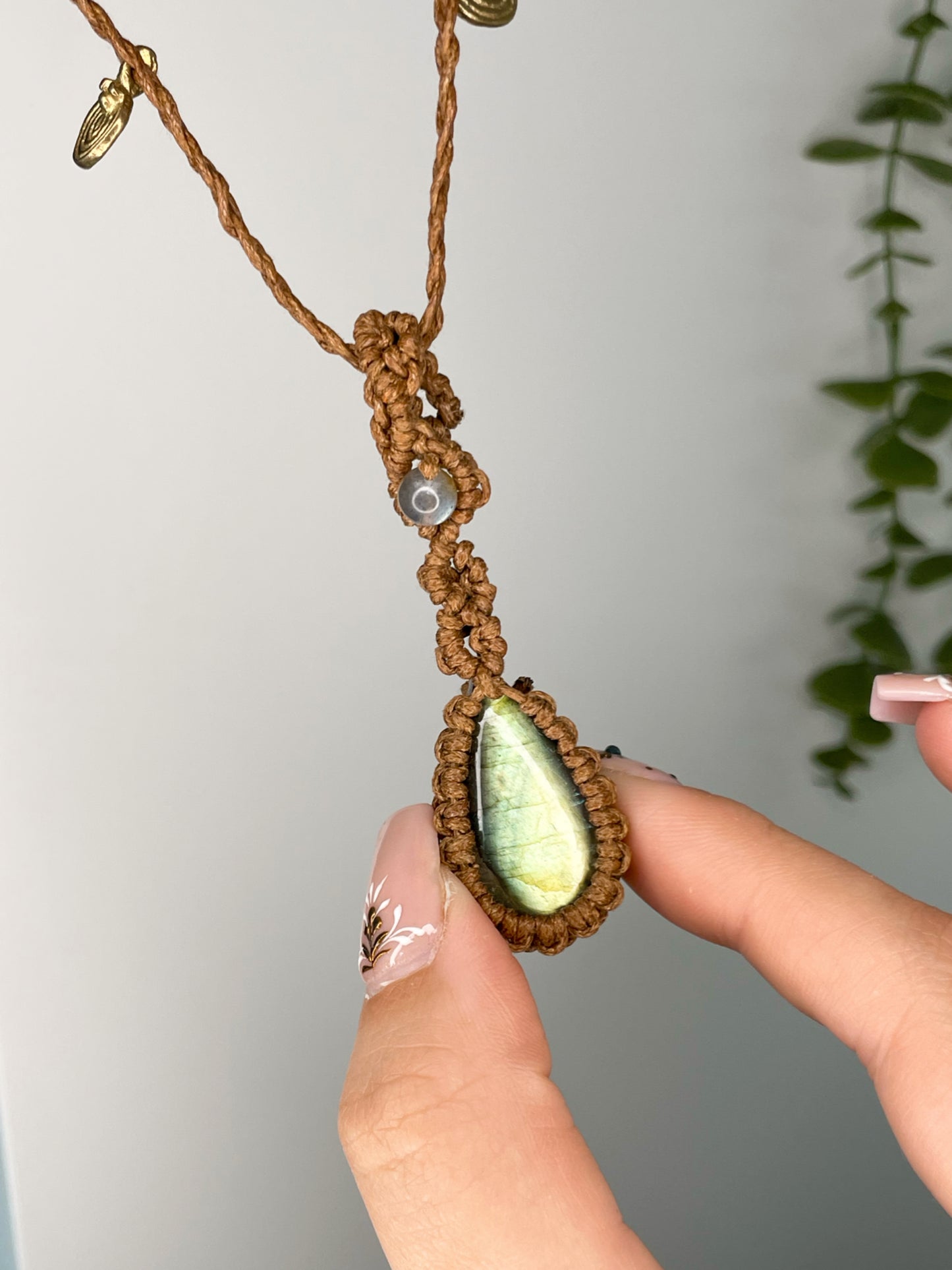 Handcrafted Fire Labradorite Macrame Pendant by “The Macrame Goddess”