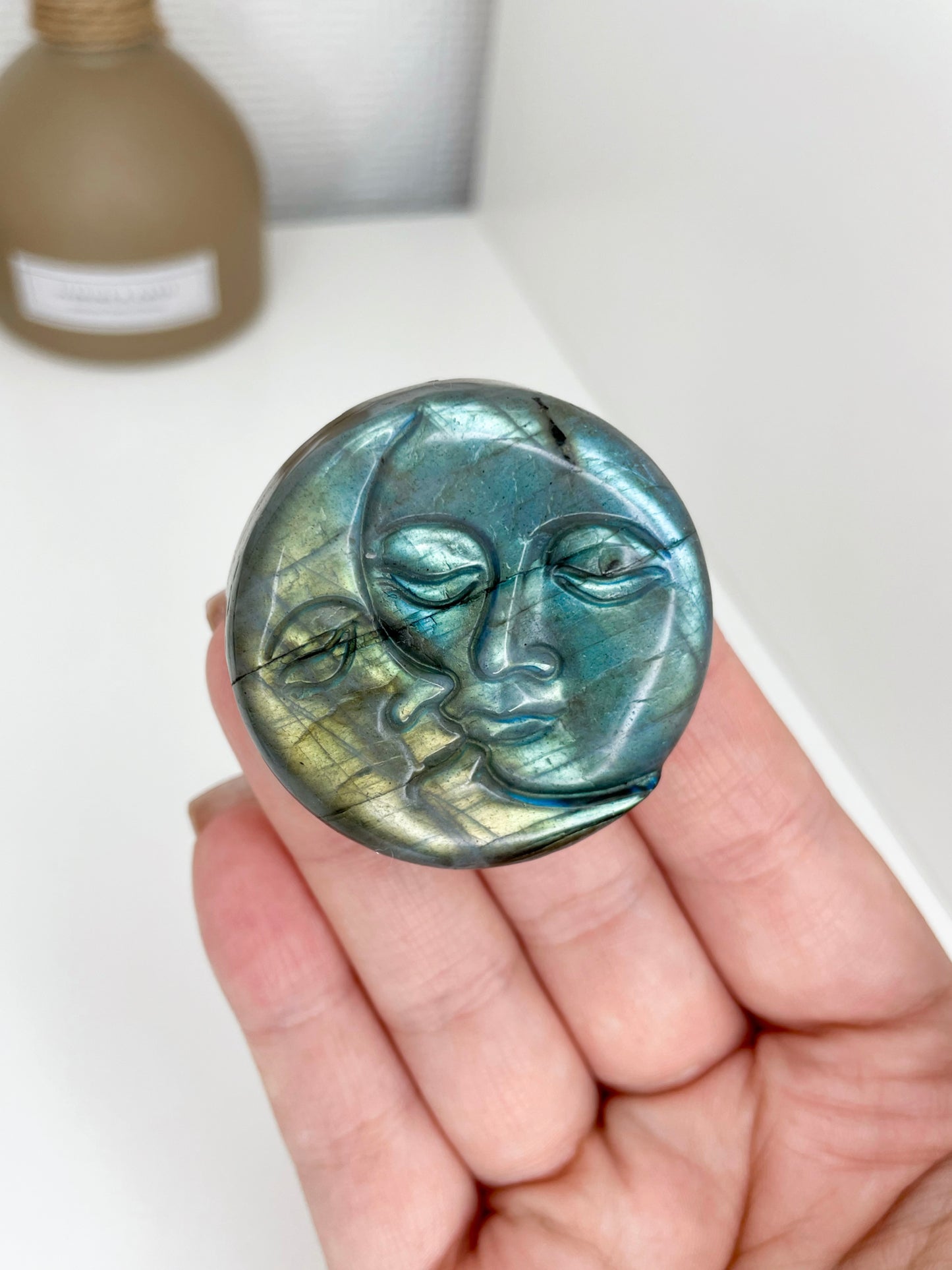 AA Grade Labradorite Moon Carving