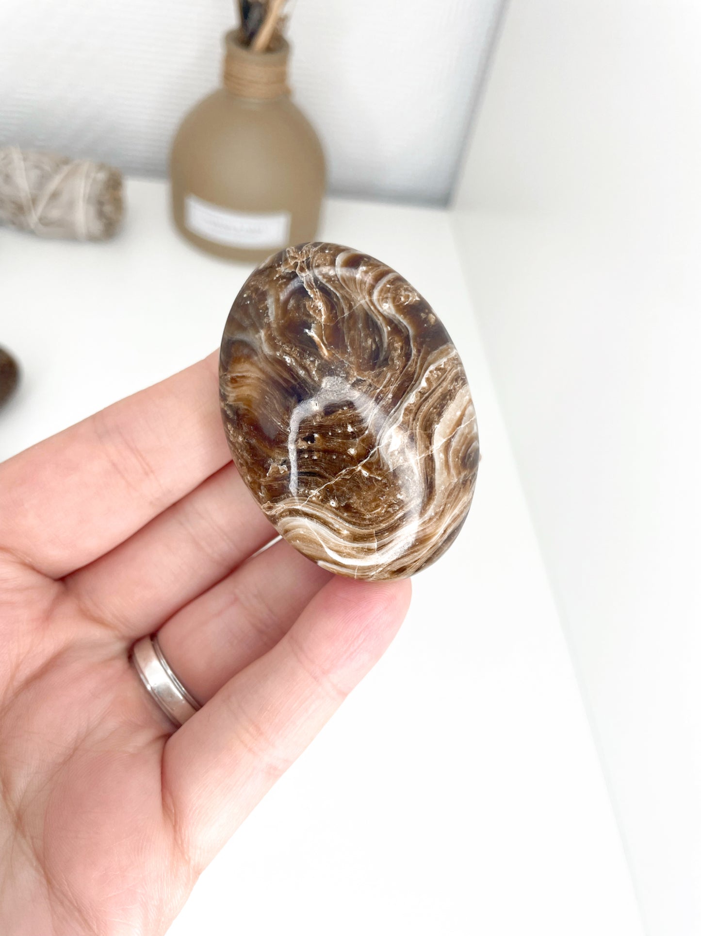 Chocolate Calcite Palm Stones