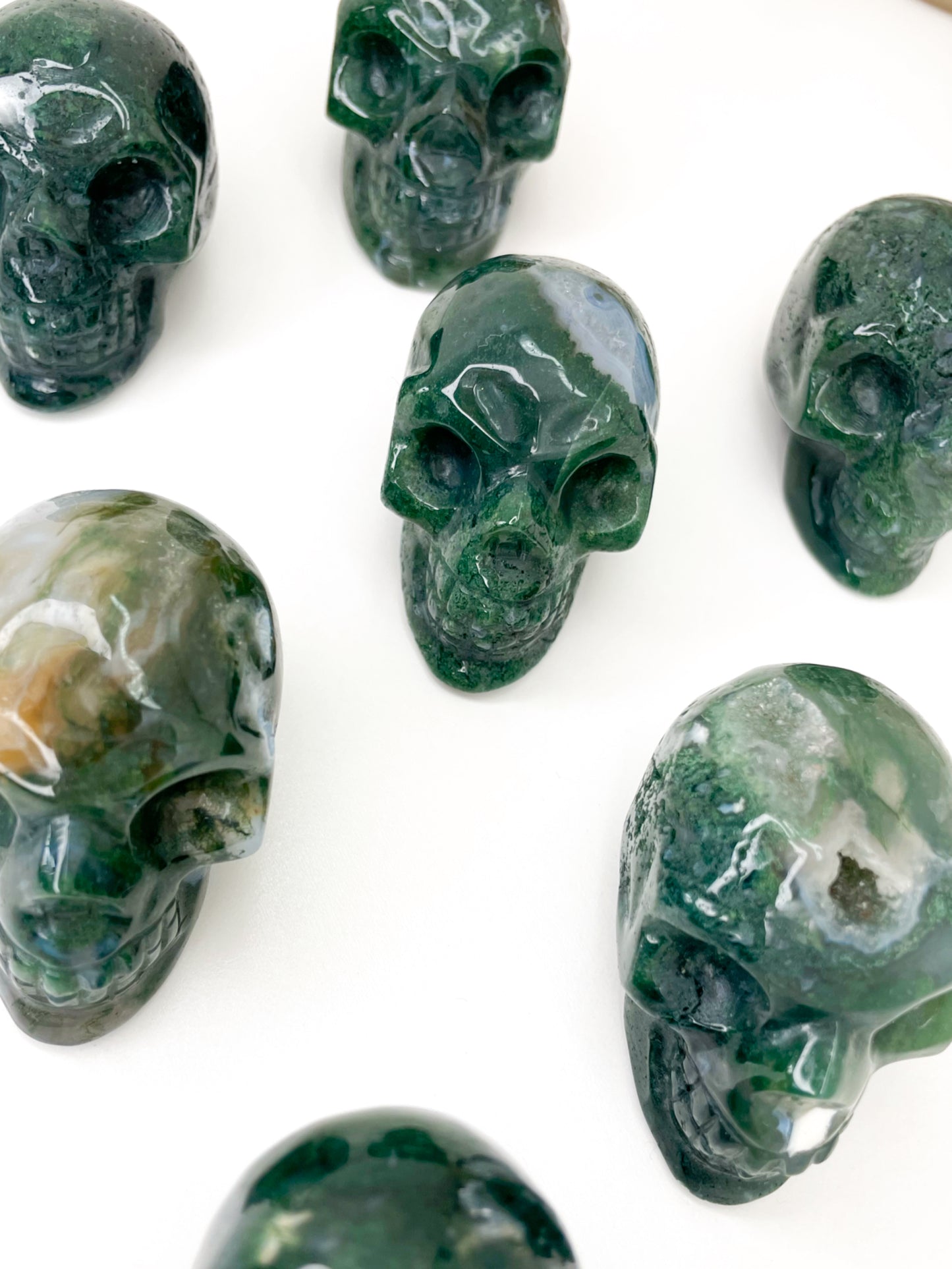 Moss Agate Skulls