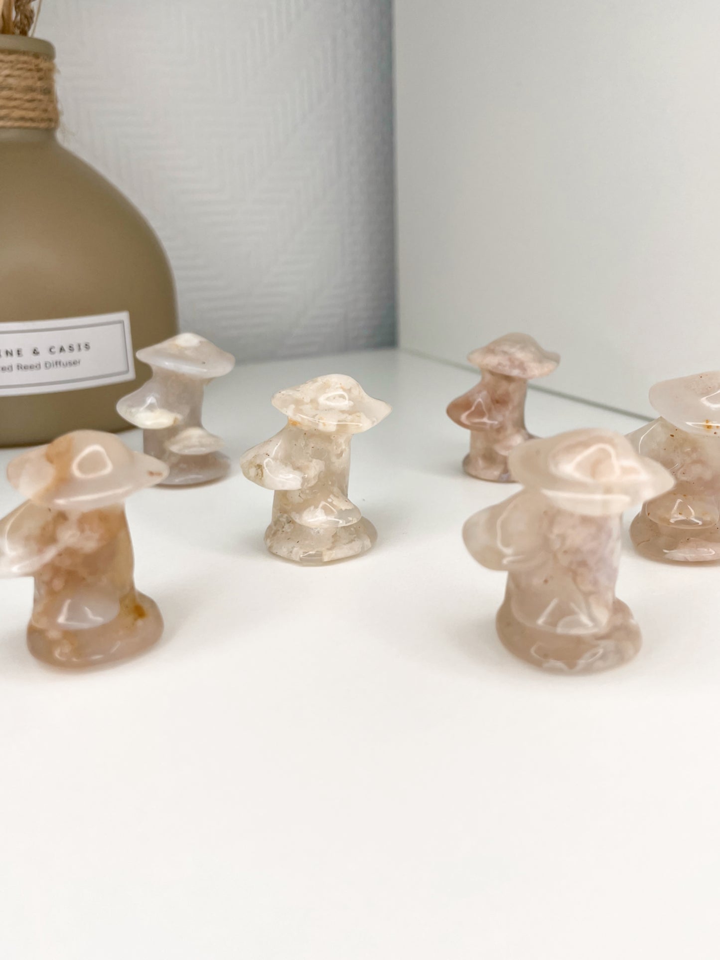 Flower Aghate Mini Mushroom Carvings