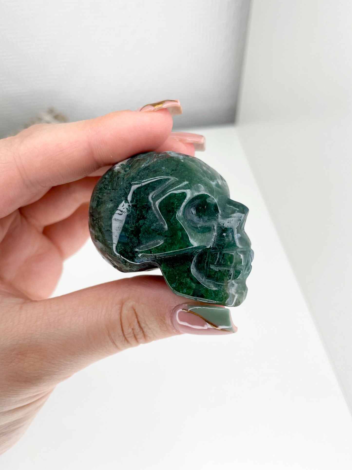 Moss Agate Skulls