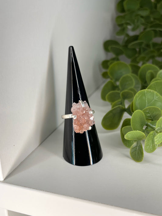 Silver Plated Brazilian Pink Amethyst Adjustable Ring