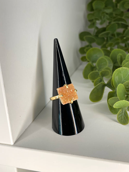 Gold Plated Brazilian Sugar Rainbow Amethyst Adjustable Ring