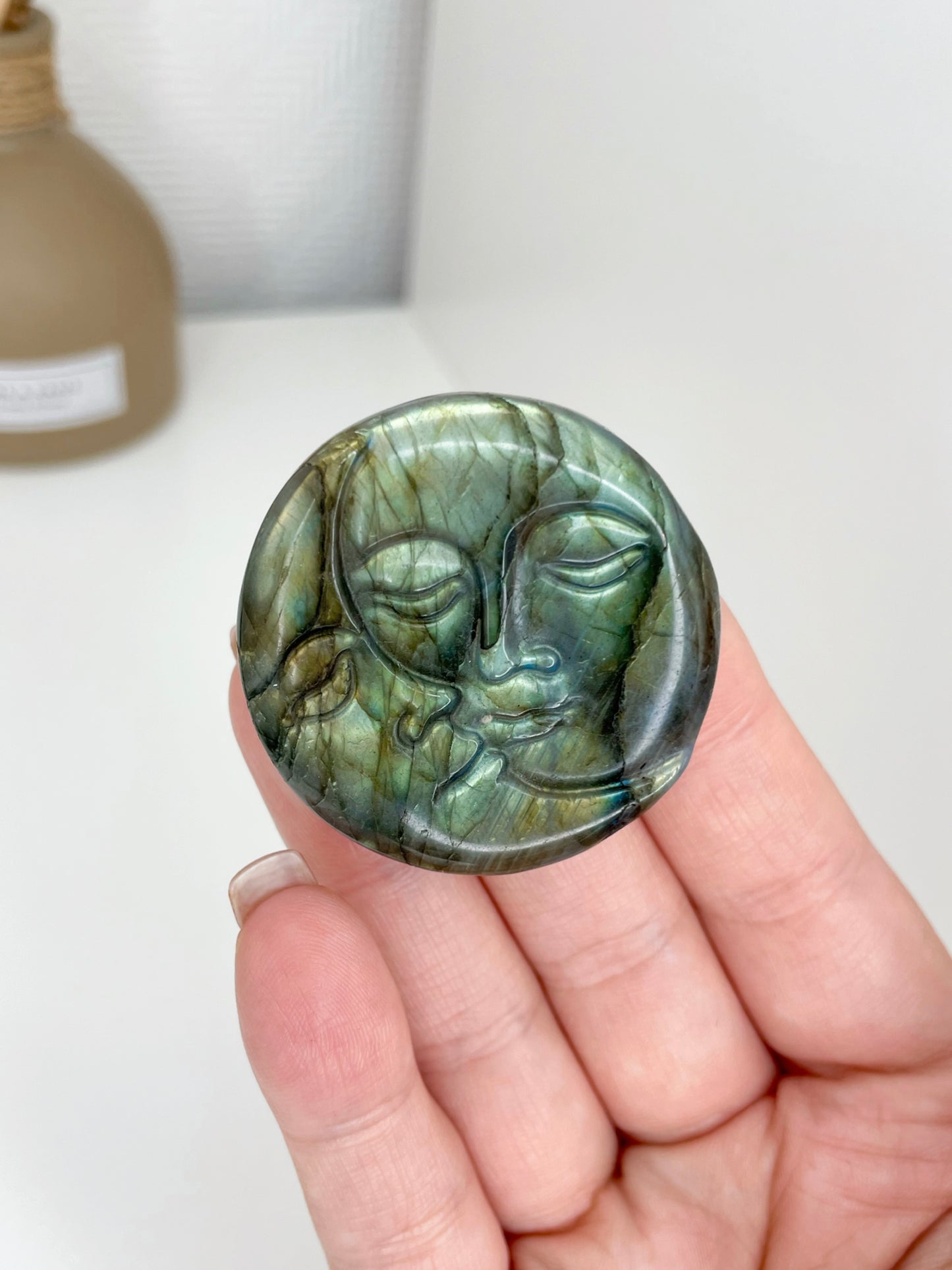 AA Grade Labradorite Moon Carving