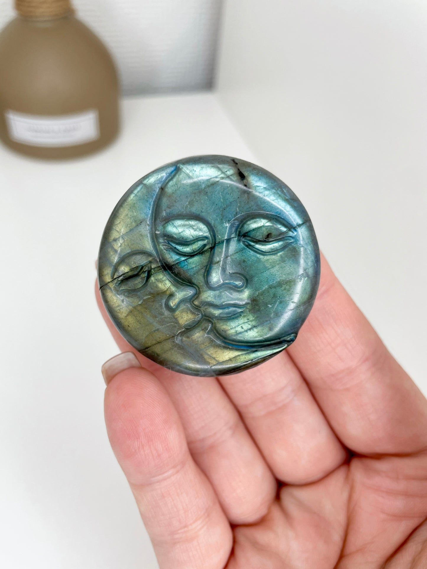 AA Grade Labradorite Moon Carving