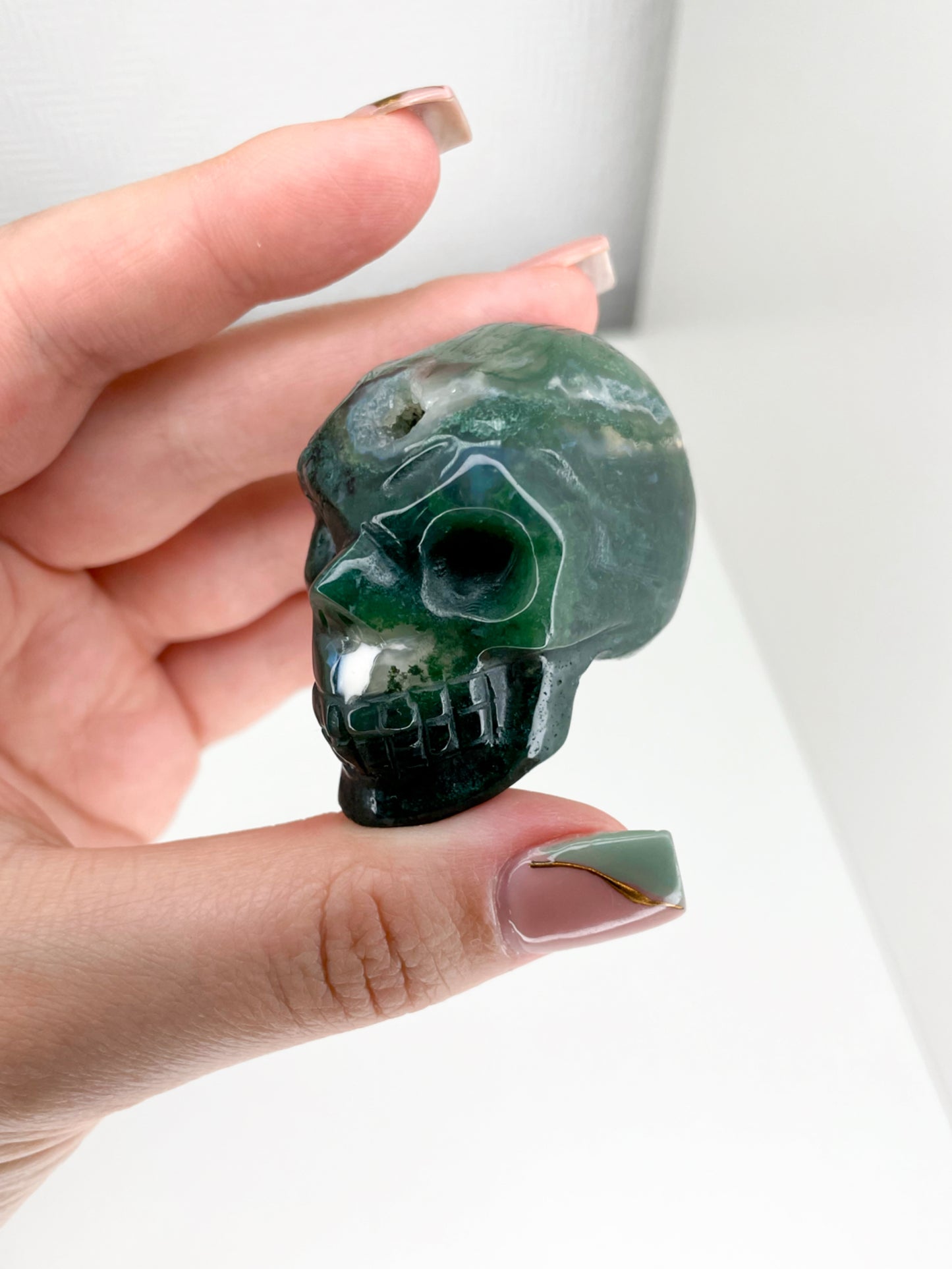 Moss Agate Skulls