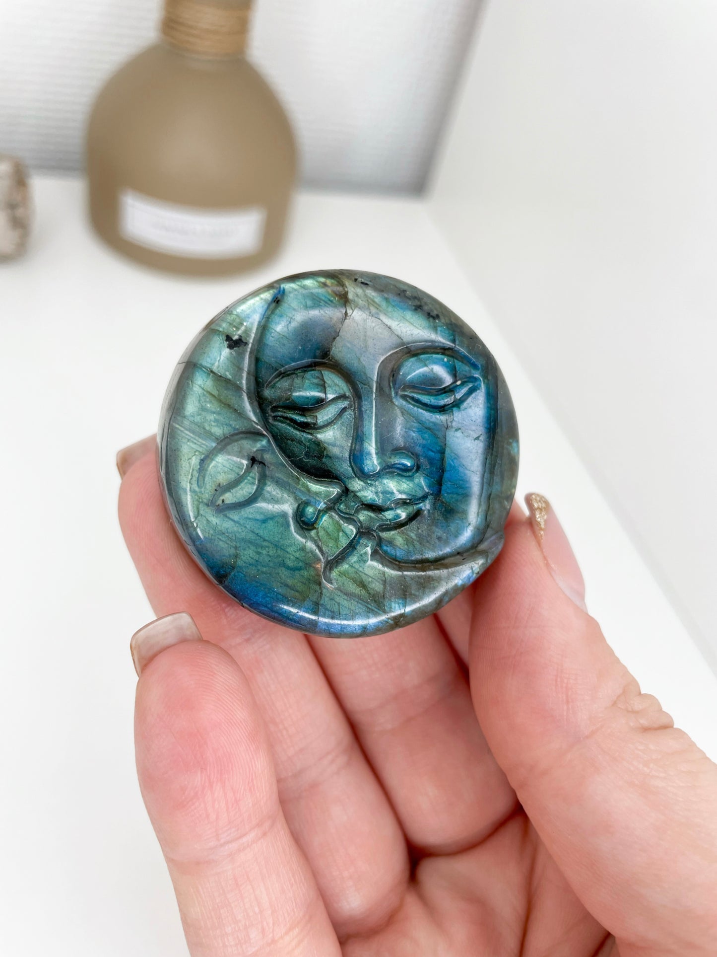 AA Grade Labradorite Moon Carving