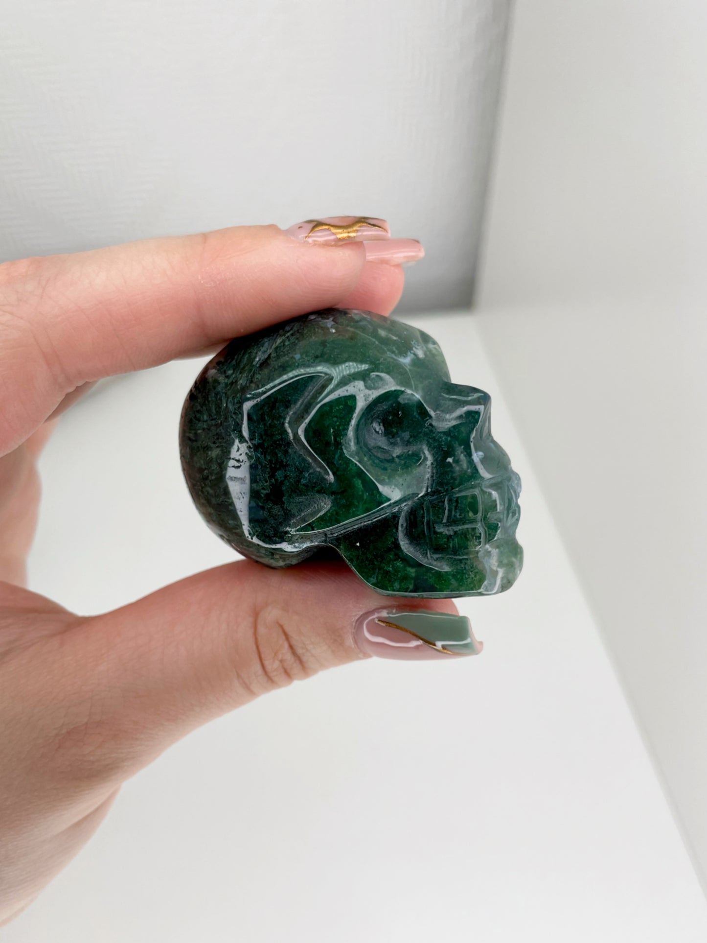 Moss Agate Skulls